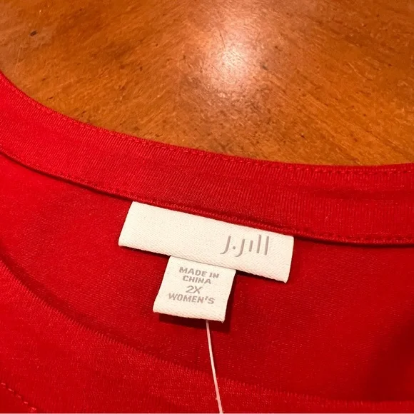 NEW $109 J.Jill Sepia Blossoms Knee-Length A-Line Dress Red Floral 2X 3/4 Sleeve - Picture 11 of 16